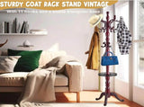Freestanding Wooden Coat Rack, Vintage Natural Birch Wood Coat Tree with Hooks, Sturdy Hall Tree for 53428397