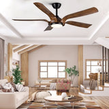 ZNTS Smart 56" Integrated LED Ceiling Fan with Antique Brown Blades in Matte Black Fan Body Finish W1367P222517