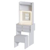 Small Space Vanity Table Set with 3 Adjustable Lighted Mirror and Storage Chair, Makeup Vanity Table W509P238990