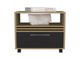 Nightstand, 1 Drawer, 4 Wheels, 1 Shelf, Natural Oak / Black B097P262382