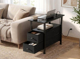 Black Narrow Side Table with Charging Station, USB Ports, LED Lights, Storage 52432353