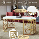 Modern Oval Coffee Table with Cut-Out Pattern Metal Stainless Steel Frame in 47.2" N735P192911K