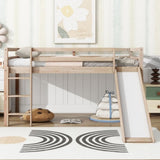Twin Low Loft Bed with Slide, Ladder, Safety Guardrails, Rubber Wood Twin Loft Bed,White Oak W504P218527