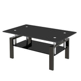 ZNTS Tempered Black Glass Coffee Table, 2-Layers Tea Table W171891785