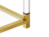Modern Acrylic Leg Coffee Table, Double Layer Tempered Glass Top with Golden Metal Frame, W1727P194947