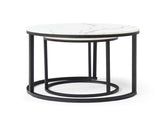 Set 2 Coffee Table Nesting White and gray top Black Frame Circular Round and Marble Pattern Wooden 68840643
