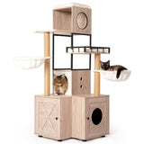 63" Multi-Functional Cat Tree with Litter Box - Includes Removable Washable Cushion, Scratching W1687P304383