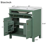 30-inch Bathroom Vanity with Ceramic Sink, Modern Green Single Bathroom Cabinet with 2 Doors and a WF324045AAF