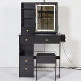 Small Size Left Drawer Desktop Vanity Table Cushioned Stool, 2 AC2 USB Power Station, Hair dryer W936P226037