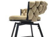 28" Technical Leather Woven Bar Stool Set of 2,Black legs Barstools No Adjustable Kitchen Island W2189131687