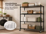 4 Tier Heavy Duty Adjustable Metal Shelf with Wheels, No-Tool Assembly, Suitable for Garages, 10565306