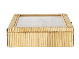 Handmade Wrapped 6 Slot Brown Rattan Decorative Jewelry Box with Tempered Glass Top 36357258