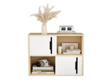 Modern Wooden Storage Cabinet with Sliding Doors, 2-Tier Open and Closed Shelves Organizer, White 98261273