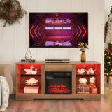 TV Stand Electric Fireplace TV Stand Glass Shelves, 3D Fireplace TV Stand LED Lights Wood W2275P257558