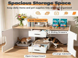 Large Litter Box Enclosure Furniture with Storage Drawers & Built-In Scratching Board, Hidden 92037277