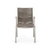 Outdoor Modern Aluminum Dining Chair with Rope Seat , Silver and Taupe 64679.00SIL