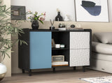 Sideboard Buffet Cabinet, Black Storage Cabinet with Red Doors , 2 Drawers with unique panel styling W409P176583
