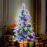 4FT Pre-Lit Spruce Snow Flocked Christmas Tree with Pine Cones, Artificial Xmas Tree with 170 Branch N704P198466A