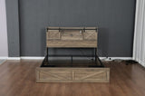 Farmhouse Bed Frame Queen Size with LED Lights and Charging Station, Wooden Queen Bed with 2 Storage W1670P255538
