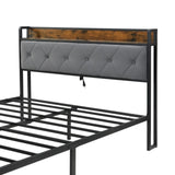 Queen Bed Frame with Storage, Bed Frame with LED Lights Upholstered Headboard and 2 Drawers, USB & W311P284694