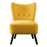 ZNTS Unique Style Accent Chair Yellow Velvet Covering Button-Tufted Back Brown Finish Wood Legs Modern B01143829