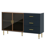 Modern Sideboard MDF Buffet Cabinet Marble Sticker Tabletop and Amber-yellow Tempered Glass Doors 88091024