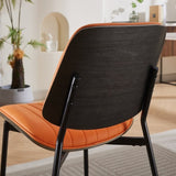 A&A Furniture, Dining Chairs Set of 2 Mid Century Modern Retro Faux Leather Chair with Walnut W1143P191788