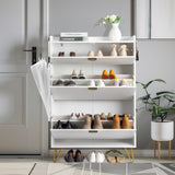 V-shaped carved door panel 2 drawers with top flip drawer shoe cabinet particle board 80*24*120cm 82639477