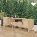 ZNTS Rattan TV Stand with 2 Cabinets & 2 Open Shelves, Rattan-inspired Media Console Table for TVs up to WF324250AAP