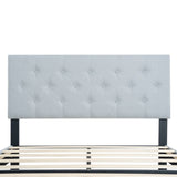 Twin Size Upholstered Platform Bed Frame with Modern Button Tufted Linen Fabric Headboard, No Box W311P195304