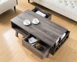 ZNTS Antique Wooden Livingroom Coffee Table with Two Storage Drawers, Distressed Grey & Black B107130987