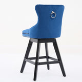 Swivel Velvet Barstools with Button Tufted Decoration and Wooden Legs, and Chrome Nailhead Trim, W1143P241331
