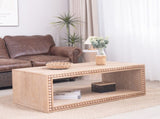 Rustic Beaded Edge Coffee Table 47.6" Rectangular Center Table with Open Storage Shelf, Natural W2729P309447