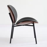 Mid-Century Modern Shell Chair Single Side Chair Tripod Black Leather Lounge Chair in Walnut Finish W1143P214250