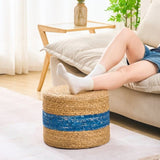 Handmade Woven Foot Stool Natural Water Hyacinth Ottoman for Home Decor & Seating Blue 25287887