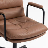 ZNTS Office Chair,Mid Back Home Office Desk Task Chair with Wheels and Arms Ergonomic PU Leather Computer W1143133926