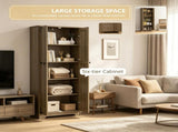 Distressed Gray 67" Tall Farmhouse Food Pantry Freestanding Cabinet with Multi-Level Adjustable 31486998