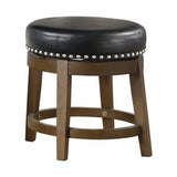 Round Swivel Stool Set of 2, Black Faux Leather 360-degree Swivel Seat Nailhead Trim Solid Wood B011P201185