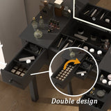 Elegant Black Vanity Table with LED Lights, Flip-Top Mirror and 2 Drawers, Jewelry Storage for Women W760P152315
