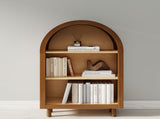 Arched Small Bookcase, Arched Storage Cabinet, Walnut Wooden Modern Arched Top Bookshelf with 3 W2557P428369