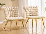 Set of 2 Luxury Cream Bubble Tufted Swivel Chair, Premium Velvet Upholstered Accent Chair with Gold W3875P457865