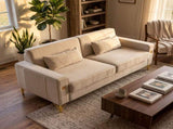 FX-P18-BEModern Beige Sofa Couch for Living Room, 85.83" Upholstered 3-Seater Sofa with Metal W57649843
