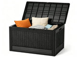 25 Gallon Outdoor Deck Box, Weatherproof PP Storage Chest with Rattan Texture, Lockable Patio 23182886