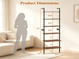 6Tier Freestanding Ladder Bookshelf, Metal Frame Storage Shelf, Rustic Brown Open Display Rack for 21042841