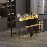 59 inch bar table, dining table, sofa table with power socket and LED light, 3 saddle stools, 09295421