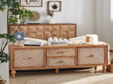 Rattan TV Stand for TVs, Wood TV Stand Mid Century Distressed TV Stand TV Media Console with Drawer W3040P382306