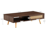 41.3 Inch Rattan Coffee Table Sliding Storage Door, Rectangle Wooden Accent Center Sofa Table 42218125