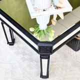 Silver Mirrored Coffee Table, Black Vintage Carved Wooden, Rectangle Glass Tea Table with Mirrored W1445P299191