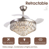 42 Inches Crystal Ceiling Fan Silver Crystal Ceiling Fan Chandelier with Remote 6 Speeds 3 Colors W2352P204473
