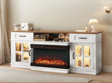 58 Inch Black Gold Oak Fireplace TV Stand with 25 Inch Insert, 2 Doors 2 Drawers & Glass Shelves, 24554748